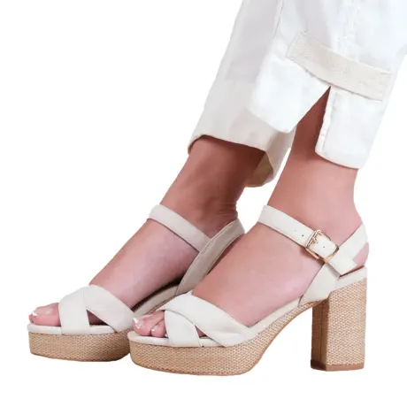 Where's That From - Womens/Ladies Volume Suede Crossover Strap Platform Block High Heels