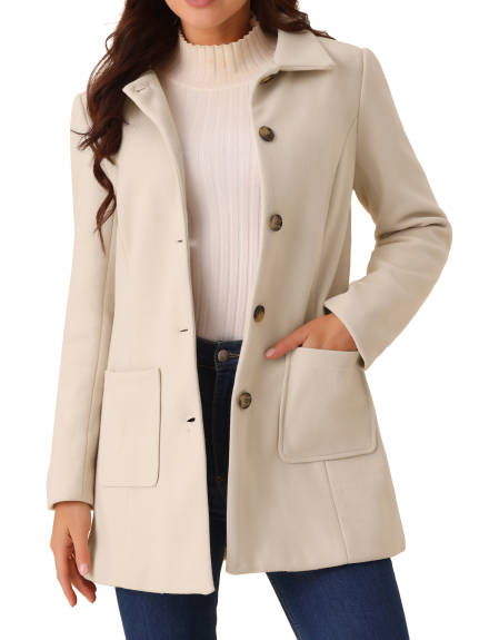 Allegra K - Notch Lapel Mid-Long Winter Peacoat