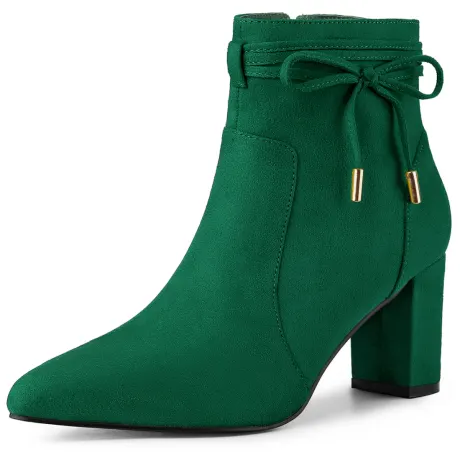 Allegra K - Pointed Toe Chunky Heel Zipper Ankle Boots