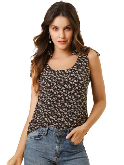 Allegra K- Floral Tie Straps Chiffon Tank Top