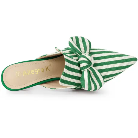 Allegra K - Slip-on Stripe Bow Stiletto Heel Slide Mule