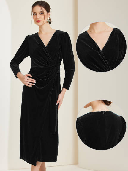 Allegra K - Velvet Wrap V-Neck Maxi Dress