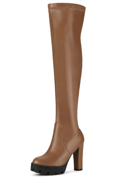 Allegra K - Chunky Heel Over Knee High Boots