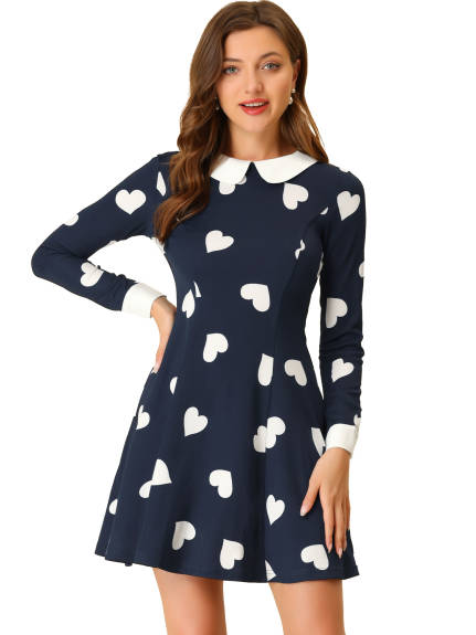 Allegra K- Peter Pan Collar Long Sleeve Above Knee A-Line Dress