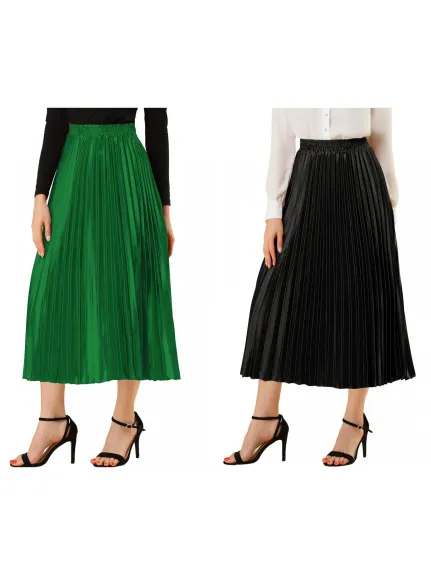 Allegra K - Elastic Waist Accordion Pleated Midi Skirt