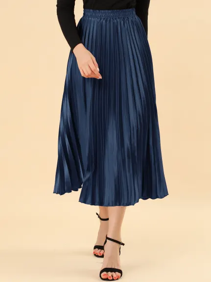 Allegra K - Elastic Waist Accordion Pleated Midi Skirt