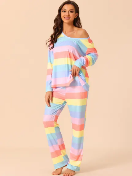 cheibear - Rainbow Stripe Cotton Lounge Set