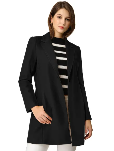 Allegra K- Classic Notched Lapel Long Overcoat