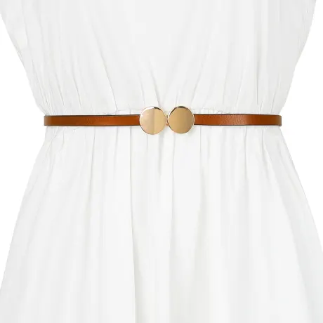 Allegra K- Skinny Round Golden Interlock Buckle Plus Size Belt