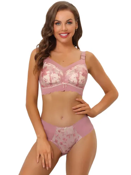 Allegra K- Lace Adjustable Straps Wirefree Bra and Panty Set