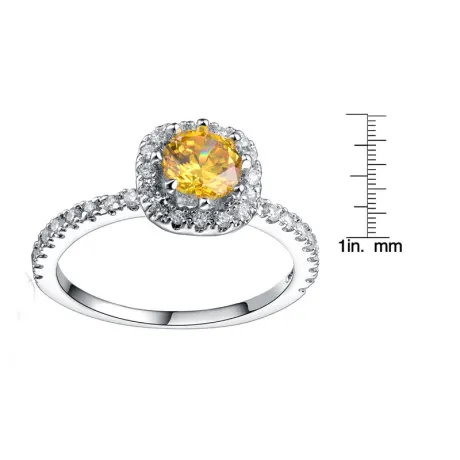 Genevive Sterling Silver White Gold Plated with Yellow Cubic Zirconia Ring