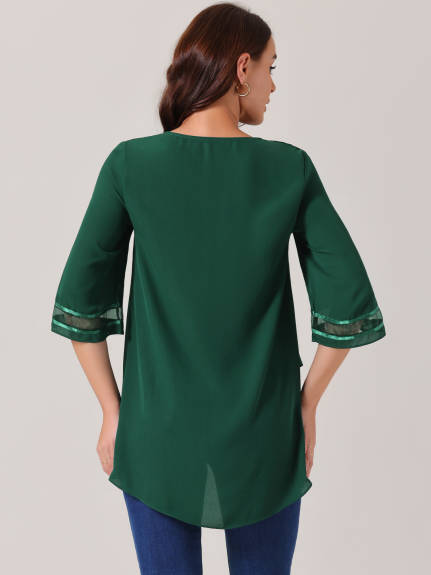 INSPIRE CHIC - V Neck 3/4 Sleeve High Low Tunic Top