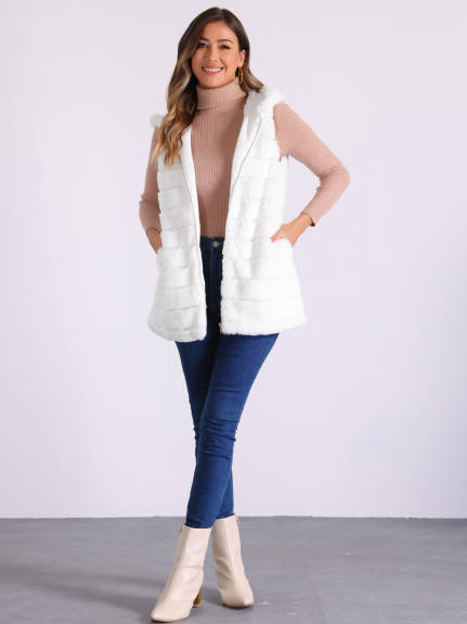 INSPIRE CHIC - Sleeveless Faux Fur Hooded Vest