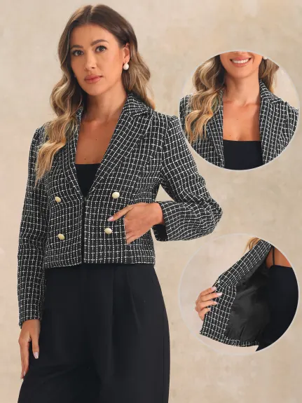 Allegra K - Notch Lapel Tweed Blazer Jacket