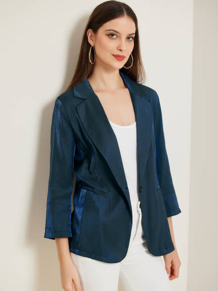 Allegra K - Solid Lapel Button Work Blazer