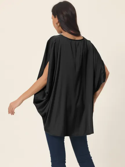 Allegra K- chemise en Satin V Batwing Blouse