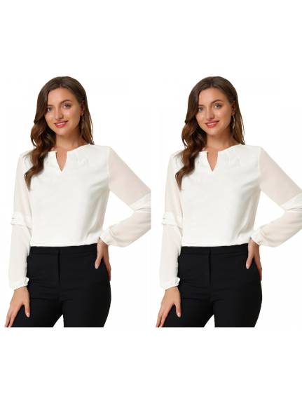 Allegra K- Long Sleeve Work Blouse Pack, White Combo 1