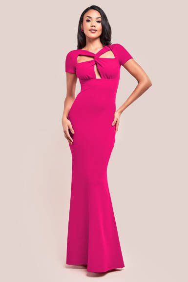 Goddiva - Scuba Crepe Twist Cutout Maxi Dress