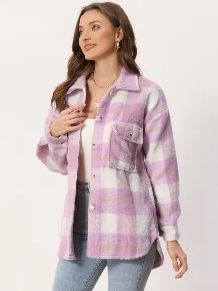 Allegra K- Plaid Shacket Flannel Coats