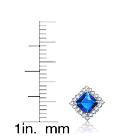 Genevive Sterling Silver White Gold Plated with Sapphire Blue Cubic Zirconia Square Stud Earrings