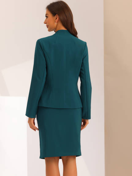 Allegra K - Collarless Blazer and Pencil Skirt Suit