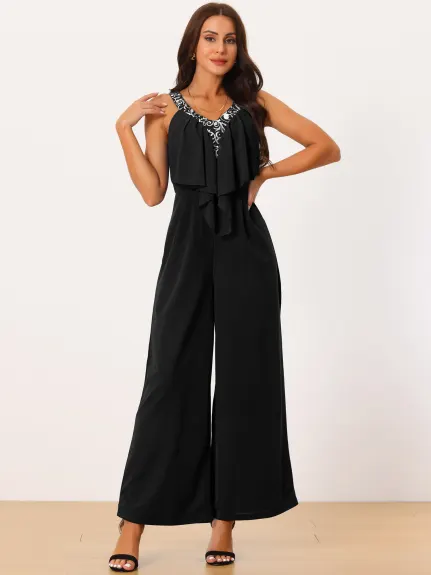 Allegra K - Summer Sleeveless V Neck Ruffle Jumpsuit