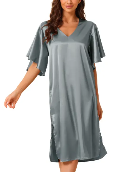 cheibear - Flare Bell Sleeve Satin Nightgown