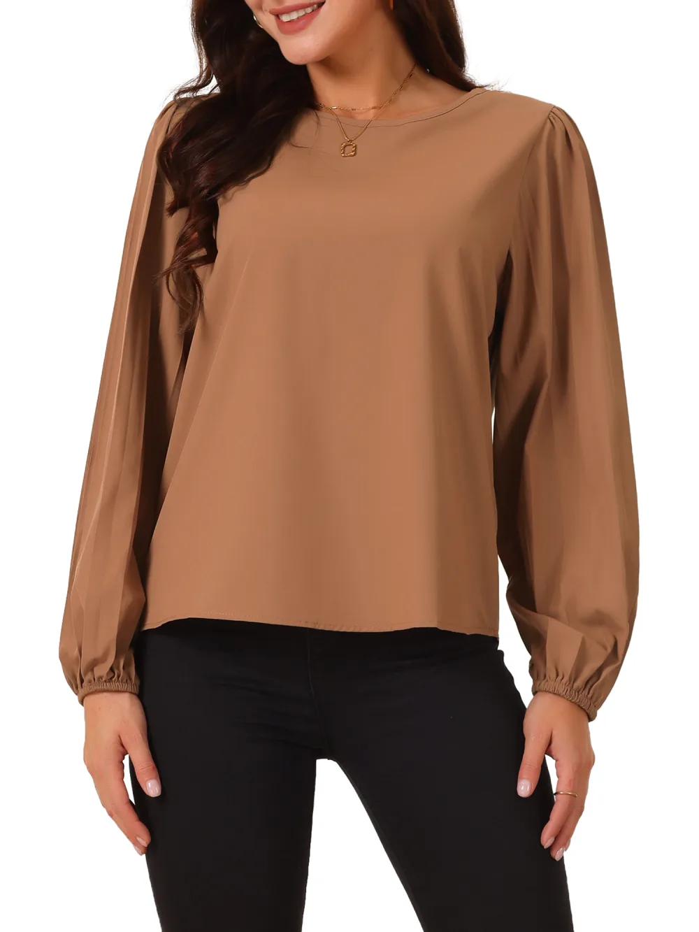 Allegra K - Elegant Pleated Long Sleeve Blouse