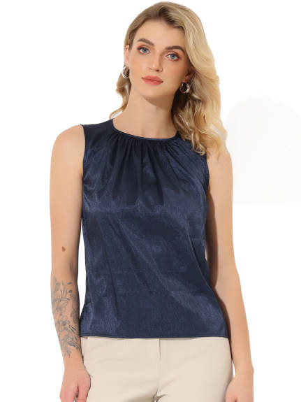 Allegra K - Satin Sleeveless Pleated Tank Top