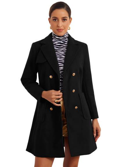 Allegra K - Notched Lapel Pockets Long Coat