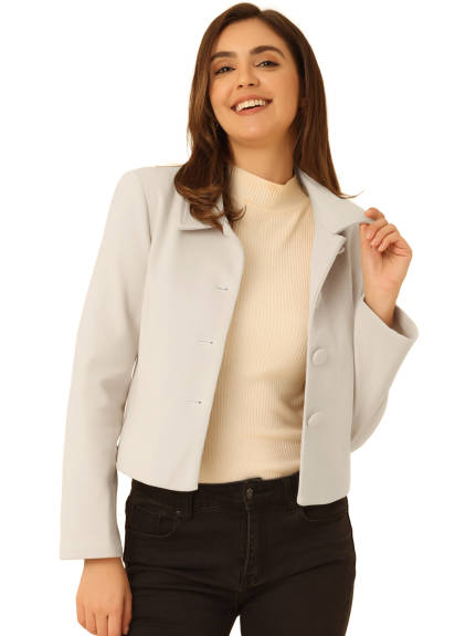 Allegra K- Single Breasted Point Collar Short Coat with Pockets