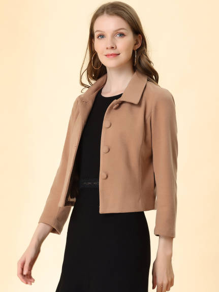 Allegra K- Single Breasted Point Collar Short Coat with Pockets