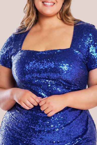 Goddiva  - Sequin Portrait Neckline Maxi Dress- plus size