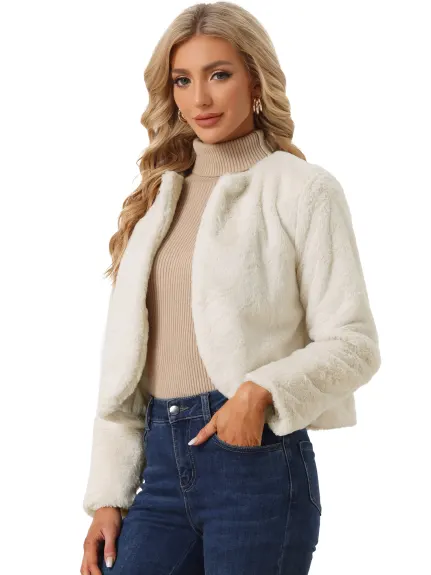 Allegra K- Open Front Faux Fur Jacket