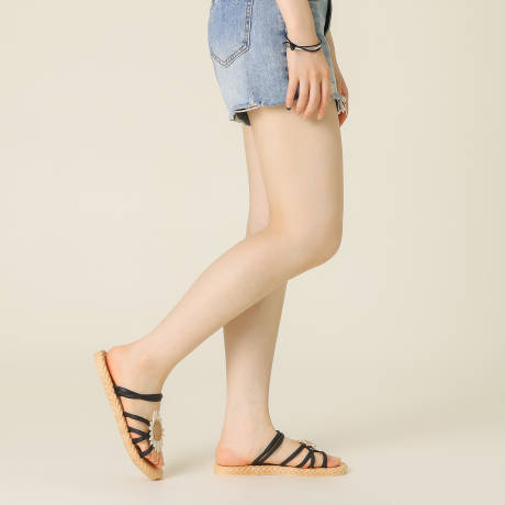 Allegra K - Sunflower Strappy Flat Espadrille Slides Sandals