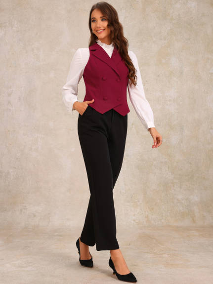 Allegra K - Notched Lapel Double Breasted Waistcoat Vest