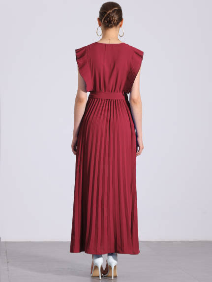 Allegra K - Wrap V-Neck Elegant Maxi Dress