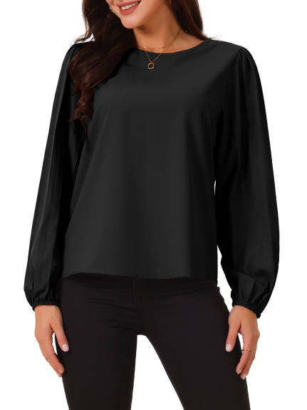 Allegra K - Elegant Pleated Long Sleeve Blouse