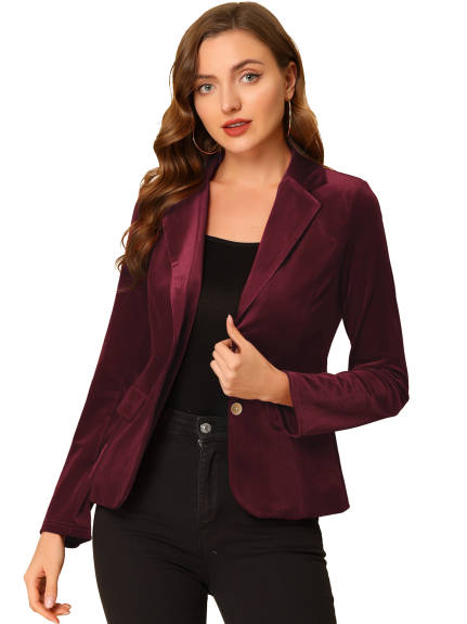 Allegra K- Notched Lapel Velvet Blazer