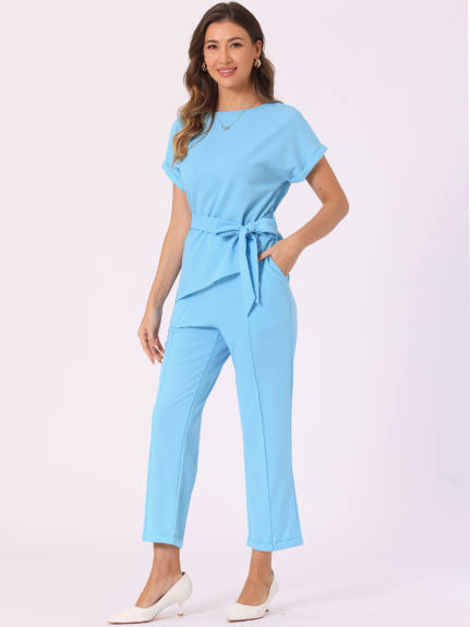 Allegra K - 2 Piece Round Neck Short Sleeve Suit Set