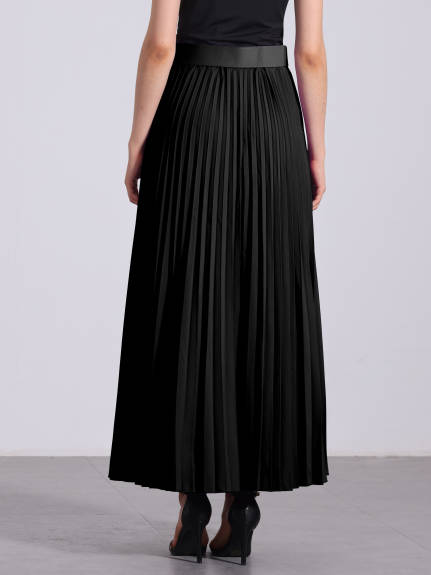 Allegra K - Elastic High Waist Maxi Pleated Skirt