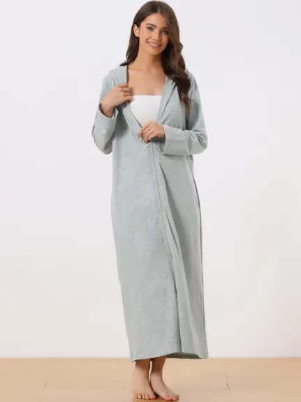 cheibear - Zip Front Hooded Long Nightshirt