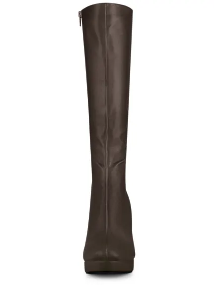 Allegra K - Faux Leather Platform Over the Knee High Boot