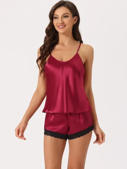 cheibear - Racer Back Camisole Satin Lounge Set