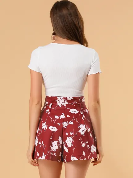 Allegra K - Short d'été taille haute avec sac en papier à fleurs