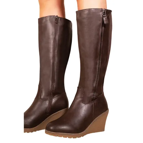 Where's That From - Womens/Ladies Lara Faux Leather Side Zip Wedge Mid Calf Boots