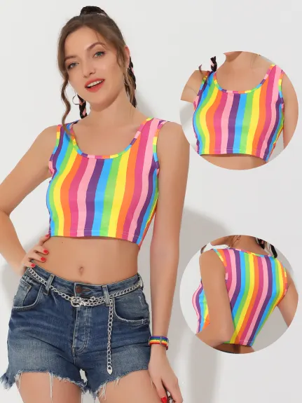 Allegra K- Rainbow Sleeveless Tank Crop Top