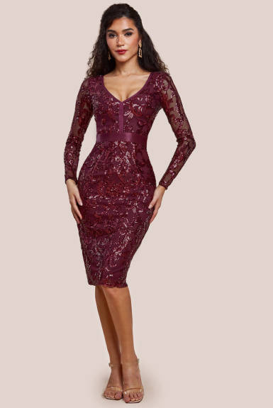 Goddiva - Sequin & Mesh Midi Dress