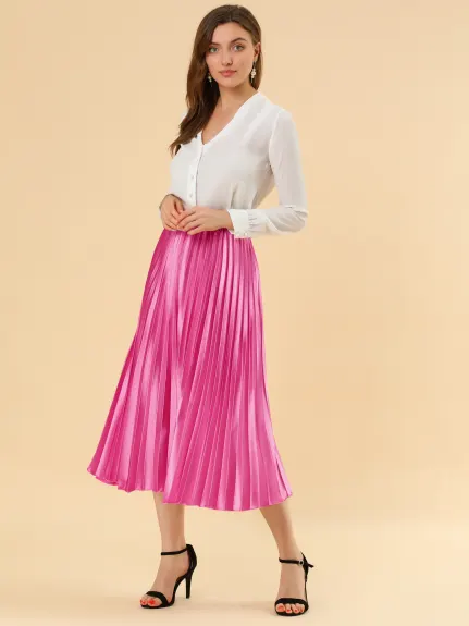 Allegra K - Elastic Waist Accordion Pleated Midi Skirt