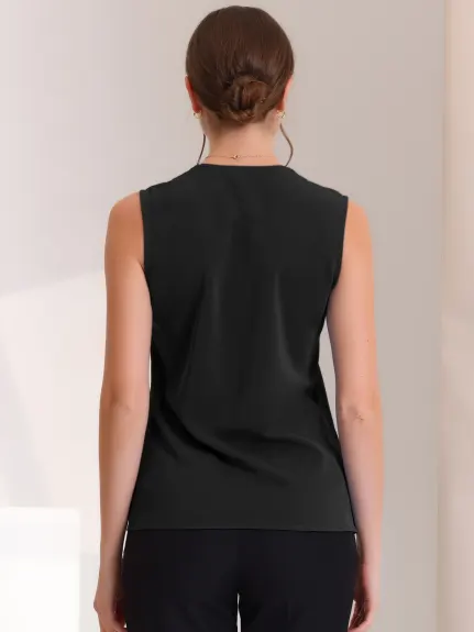 Allegra K - Blouse de travail plissée sans manches à col en V sur le devant